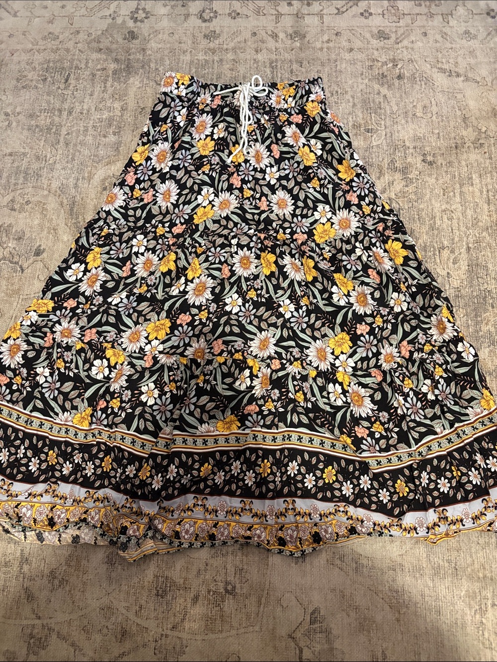 Target Floral Tiered Maxi Skirt - Black with Yellow & White Bloom